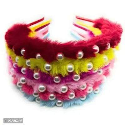 Myra collection? Pack of 6 Pearl Studded Fur Hair Band for Kids and Girls-thumb0