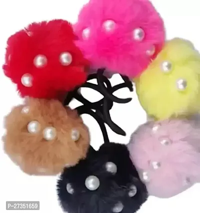 Pearl Velvet Fur Pom Pom Rubber Band For Women-thumb0