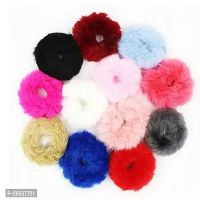 Myra Collection? 12 Pieces Fur Hair Scrunchies Rabbit Furry Hair Ties Pom Elastic Hair Bobbles Hair Band (Multicolor)-thumb0