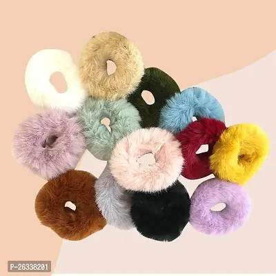 Myra Collection 12 Pcs Multicolor Soft Furry Scrunchies Band Durable And Elegant Rubber Band Hair Accessories For Girls And Women