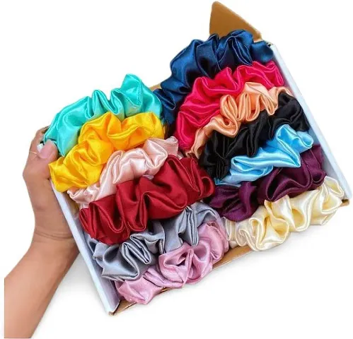 Myra collection? Silk Scrunchies Hair Tie Elastic Large Hair Bands Set of 12 pcs Rubber Band (Multicolor)