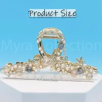 Myra Collection 1 Pcs Beautiful Tassel Hair Claw Pearls Shell Starfish, Design With Attached Chain For Girls And Women Bridal Accessories Set (Clutcher)-thumb1