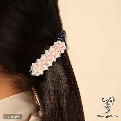 Myra collection? Rhinestone Crystal Banana Hair Clip Flower Hair Accessories for ladies/women/girl (pink)-thumb4