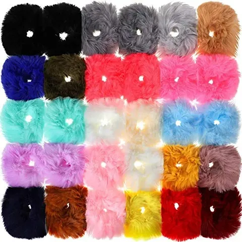 Fur Hair Scrunchies Ties Furry Elastic Hair Bands Fuzzy Ponytail Holders Hair Accessories Gifts for Girls Women (15 Pcs)