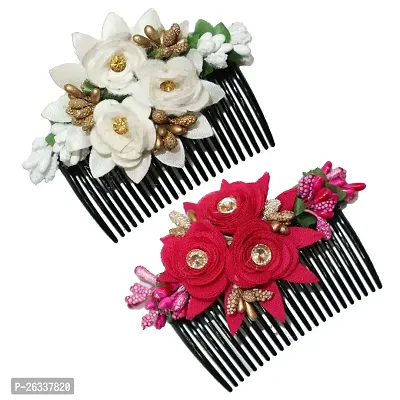Myra Collection Flower Design Jooda Pin Pearl Hairpin Comb For Women (Pack of 2) Bun Clip (Black)
