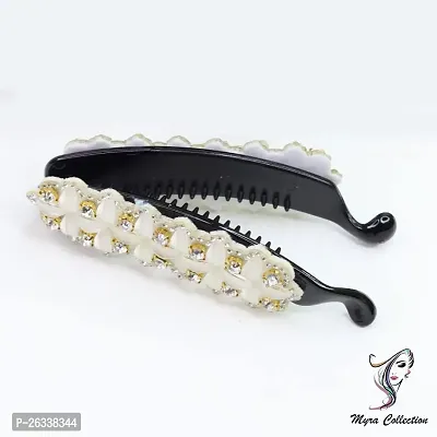 Myra collection Rhinestone Crystal Banana Hair Clip Flower Hair Accessories for ladies/women/girl (white)-thumb2