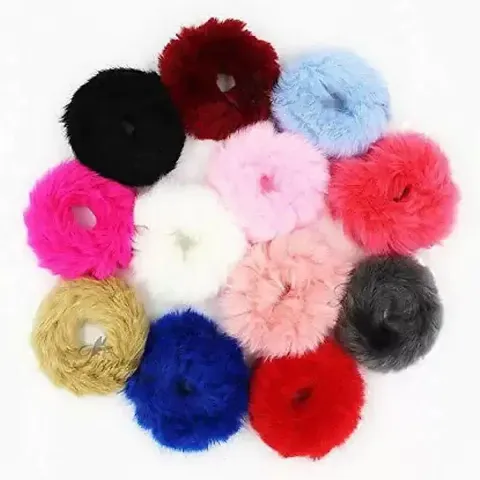 Myra Collection? 12 Pieces Fur Hair Scrunchies Rabbit Furry Hair Ties Pom Elastic Hair Bobbles Hair Band (Multicolor)