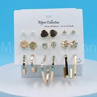 Myra Collection Pack of 9 Pcs Pearl Multiearring Design Fashionable Earring Accessories-thumb1