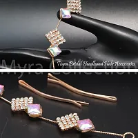 Myra Collection Pack Of 1 Beautiful And Stylish Rhinestone Crystal Square Shape Metal Bronze Color Chain Tiara Stone Hair Accessories For Girls And Women-thumb2