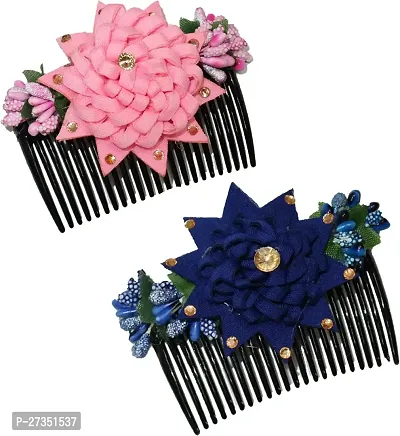 Acrylic Flower Design Jooda Hairpin Comb For Women Pack Of 2 Hair Clip-thumb0