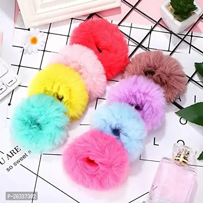 Myra collection? Fur Hair Scrunchies Pompom Ball Elastic Hair Band Fluffy Ponytail Holders Pom Hair Ties for Women pack of 5-thumb2