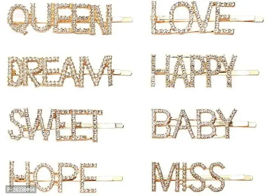 Myra Collection 8 pcs Metal Hair Clips for Women (QUEEN | SWEET | LOVE | HOPE | HAPPY | DREAM Hair Clip (Gold)