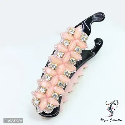 Myra collection? Rhinestone Crystal Banana Hair Clip Flower Hair Accessories for ladies/women/girl (pink)-thumb2