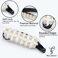 Myra collection Rhinestone Crystal Banana Hair Clip Flower Hair Accessories for ladies/women/girl (white)-thumb2