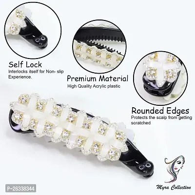 Myra collection Rhinestone Crystal Banana Hair Clip Flower Hair Accessories for ladies/women/girl (white)-thumb3