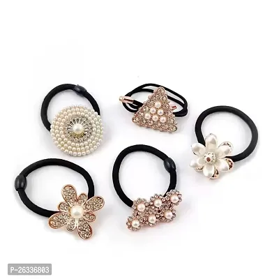 Myra collection? Pearl stone Hair Accessories Black Elastic Hair Rubber Bands for girls pack of 5