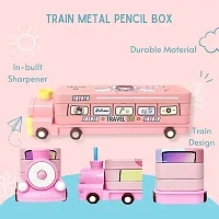 Cartoon Printed Engine Compass Metal Pencil Box Geometry with Moving Tyres and Sharpener Compass Box (Engine Compass Blue)-thumb1