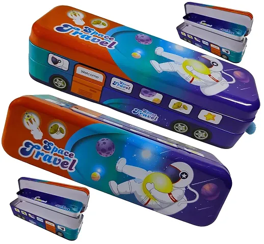 Bus Shape Pencil Box with Wheel Pull and Move Pencil Box (Space Travel Blue)