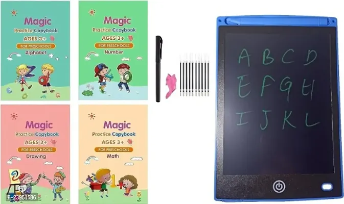 Sank Magic Book Writing Practice Copybook Writing pad Tablet Tab 10 Refile and LCD Tablet 8.5 Inch Screen AC (2 Pack Magic Book and Digital Slate)