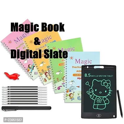 Sank Magic Book Writing Practice Copybook Writing pad Tablet Tab 10 Refile and LCD Tablet 8.5 Inch Screen AE (2 Pack Magic Book and Digital Slate)