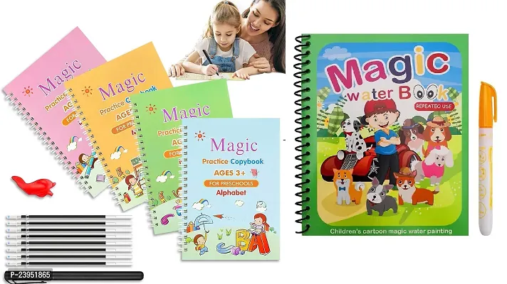 Magic Practice Copybook and Water Magic Books Reusable Water Reveal Activity Book (4 Book 10 Refile 1 Water Book)-thumb0
