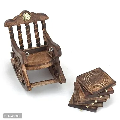 Wooden Antique Look Chair Shape Coaster Set Gift Item-thumb0