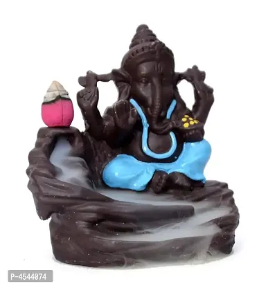 Ganesha Smoke Fountain Poly Resin Incense Burner Blue with 10 Backflow Scented Cone-thumb0