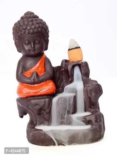 Buddha Smoke Fountain Poly Resin Incense Burner Pink with 10 Backflow Scented Cone-thumb0