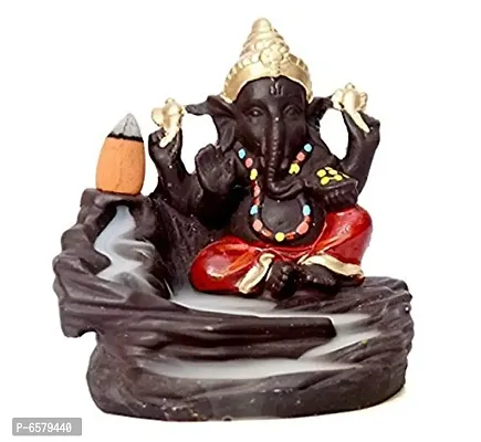 Ganesh idol Back flow Smoke Fountain Poly Resin Incense Burner Pink with 10 Backflow Scented Cone-thumb0