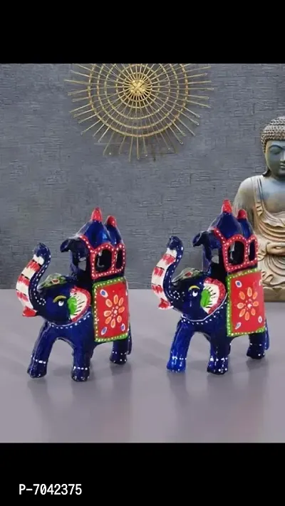 Trunk Up Ambari Elephant Showpiece Decorative Figure For Vastu And decorative set of (2)-thumb0