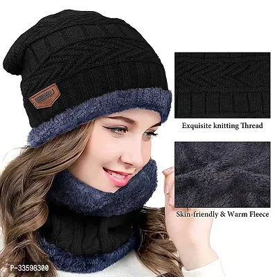 AYANSH SALES Unisex Winter Knit Beanie Cap Hat Neck Warmer Scarf(MultiColor,Pack of 2)-thumb2