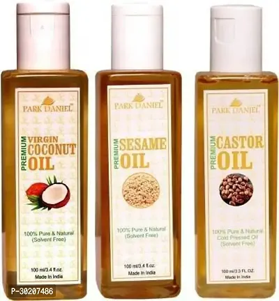 Premium Sesame oil, Virgin coconut oil and Castor oil-Pack Of 3-thumb0