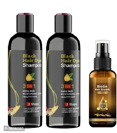 Black Hair Dye 3 In 1 Shampoo For Shine Hair  Moisturizing Healthy Hair 2x100ml  Biotin Hair Growth Essence Spray/Serum 30ml - Combo of 3 Items-thumb0