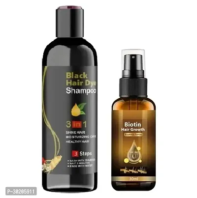 Black Hair Dye 3 In 1 Shampoo For Shine Hair  Moisturizing Healthy Hair 100ml  Biotin Hair Growth Essence Spray/Serum 30ml - Combo of 2-thumb0