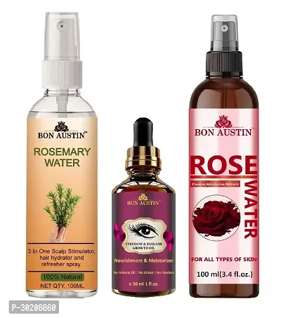 Natural Rosemary Water For Hair Regrowth, Eyebrow Growth Oil And Rose Water 100ml - Set of 3-thumb0