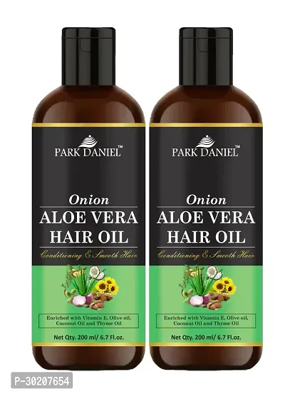 Park Daniel Premium Onion Aloe Vera Hair Oil Enriched With Vitamin E For Conditioning and Smooth Hair Combo Pack 2 Bottle of 200 ml(400 ml)-thumb0