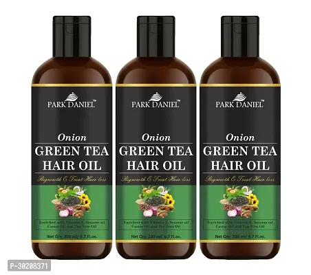 Park Daniel Premium Onion Green Tea Hair Oil Enriched With Vitamin E - For Hair Fall Control Pack Of 3, 200 Ml Each-thumb0