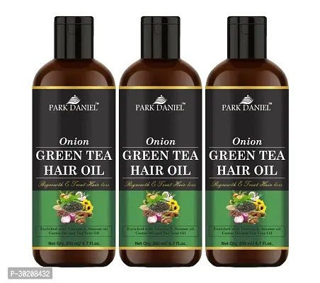 Park Daniel Premium Onion Green Tea Hair Oil Enriched With Vitamin E   For Hair Fall Control Combo Pack 3 Bottle of 200 ml(600 ml)-thumb0