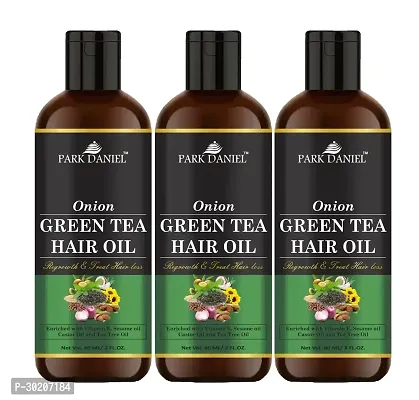 Park Daniel Premium Onion Green Tea Hair Oil Enriched With Vitamin E - For Hair Fall Control Combo Pack 3 Bottle Of 60 Ml - 180 Ml-thumb0