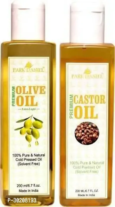 Premium Extra Light Olive Oil and Cold pressed Castor oil -Pack Of 2-thumb0