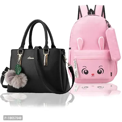 Trendy PU  Of Handbags And Backpack For Women Pack Of 2