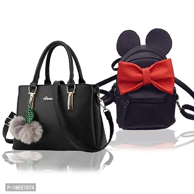 Trendy PU Of Handbag And Backpack For Women Pack Of 2