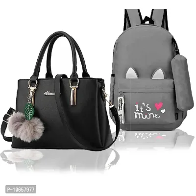 Trendy PU Of Handbag And Backpack For Women Pack Of 2-thumb0