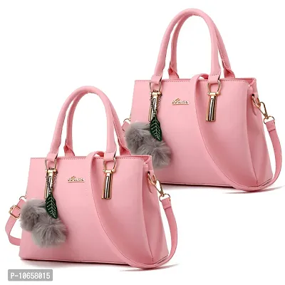 Pink Pu Handbags For Women Pack Of 2-thumb0