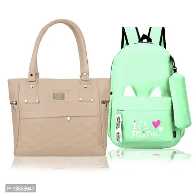 Trendy Multicoloured Pu Handbags And Backpack For Women Pack Of 2