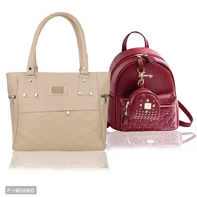 Trendy Multicoloured Pu Handbags And Backpack For Women Pack Of 2