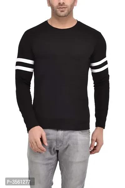 Men's Black Self Pattern Cotton Round Neck Tees-thumb0