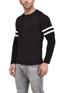 Men's Black Self Pattern Cotton Round Neck Tees-thumb1