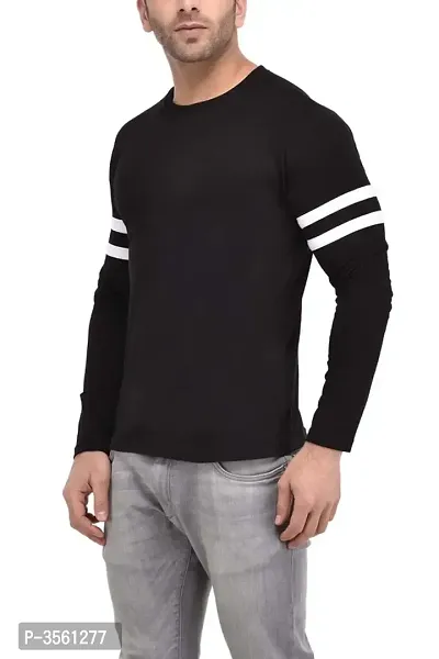 Men's Black Self Pattern Cotton Round Neck Tees-thumb2