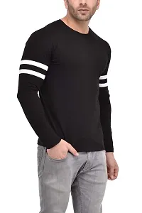 Men's Black Self Pattern Cotton Round Neck Tees-thumb2